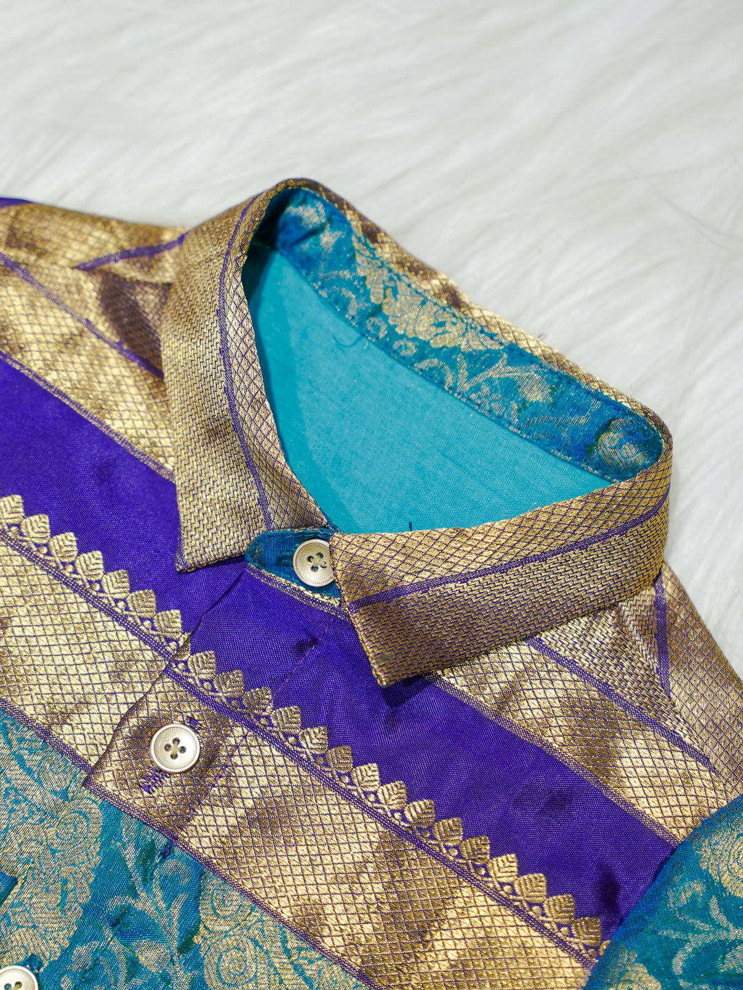Teal & Purple Gold Medallion Newborn Boy Romper with Booties
