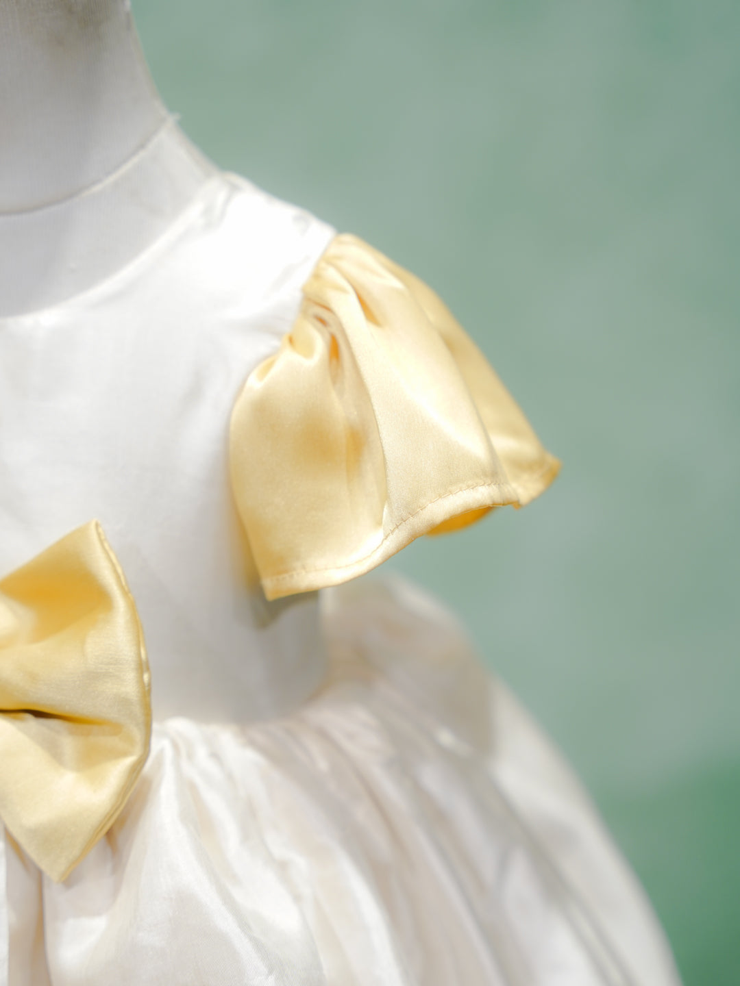 White & Gold Ruffled Satin Party Gown