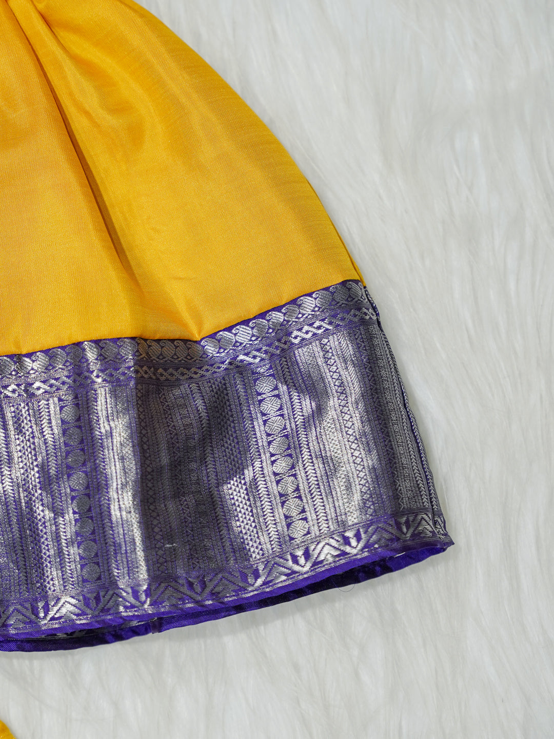Yellow & Purple Zari Newborn Girl Gown with Booties