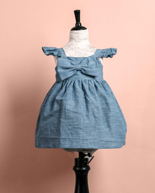 Handloom Woven Chalk blue Fit & Flare Dress WeaversKnot 