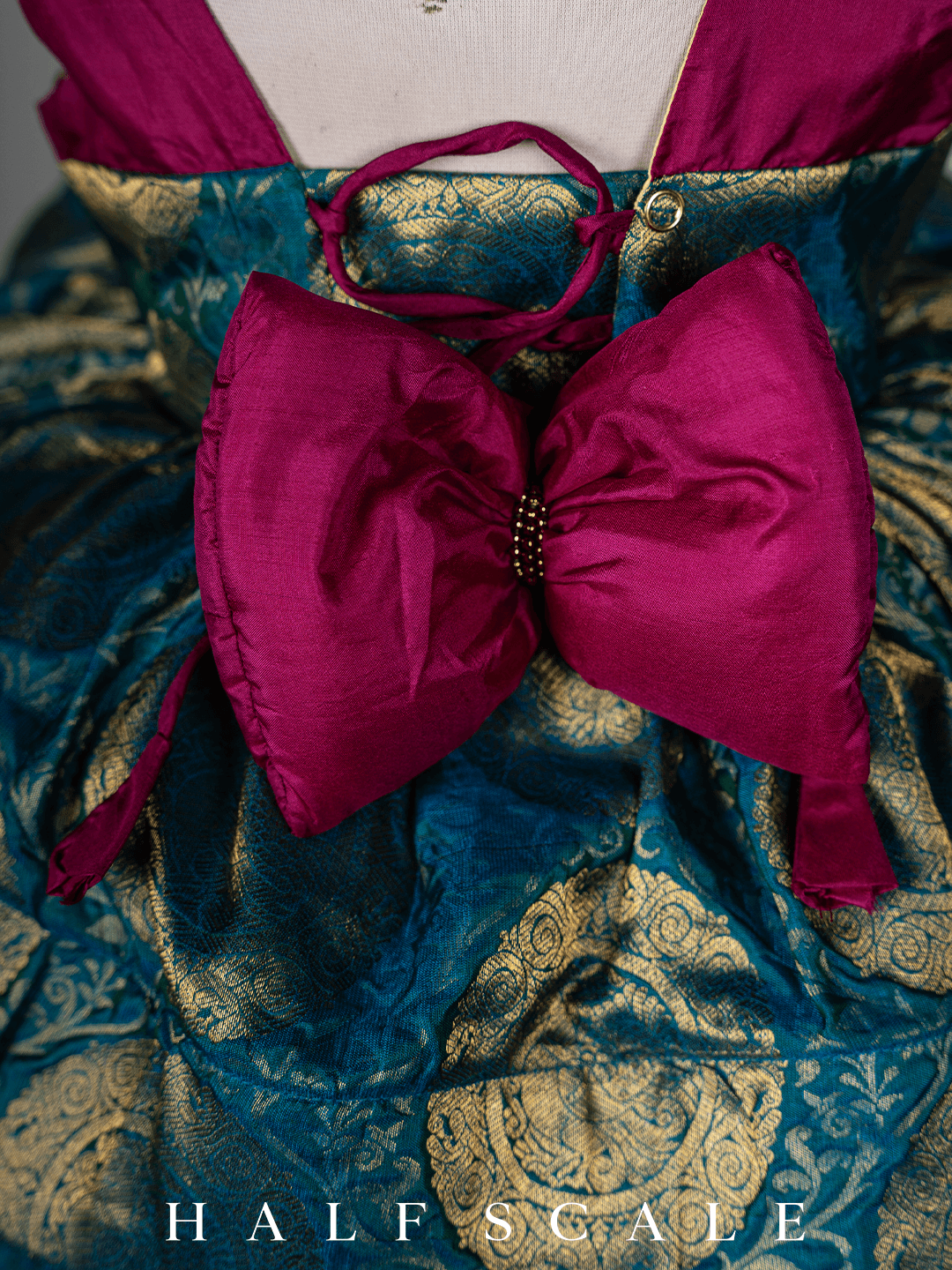 Boysenberry and Peacock Jacquard Two-Tiered Kanjivaram Silk Gown Silk Gown Half Scale