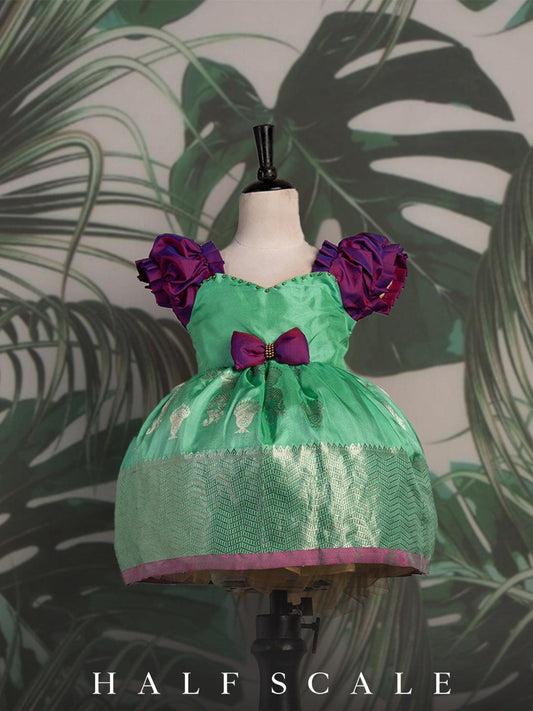 Sea Foam Green and Russian Violet Kanjivaram Silk Gown Silk Gown Half scale