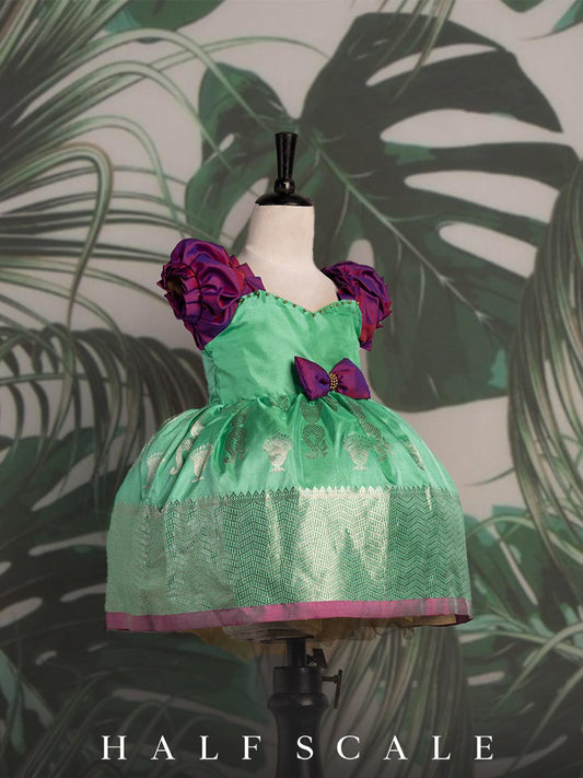 Sea Foam Green and Russian Violet Kanjivaram Silk Gown Silk Gown Half scale