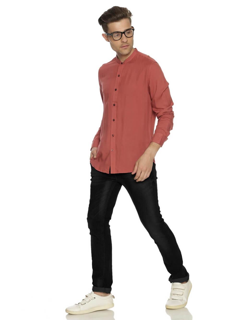 Rayon Pale Peach Ultra Soft Skinny Fit Full Sleeve Shirt WeaversKnot 