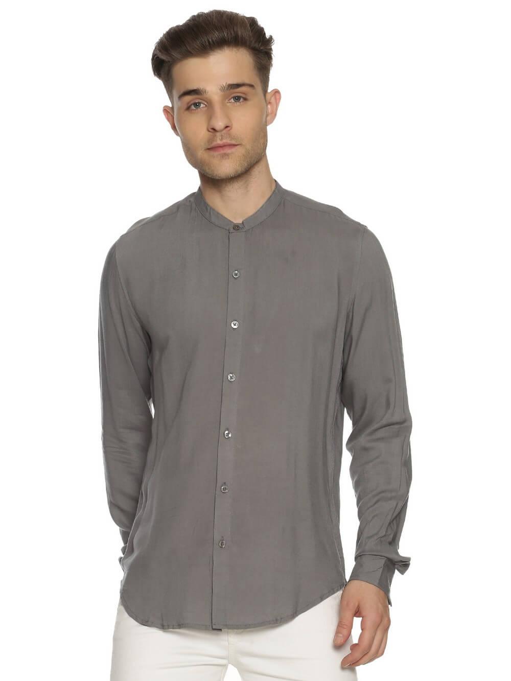 Rayon Gray Ultra Soft Skinny Fit Full Sleeve Shirt WeaversKnot 