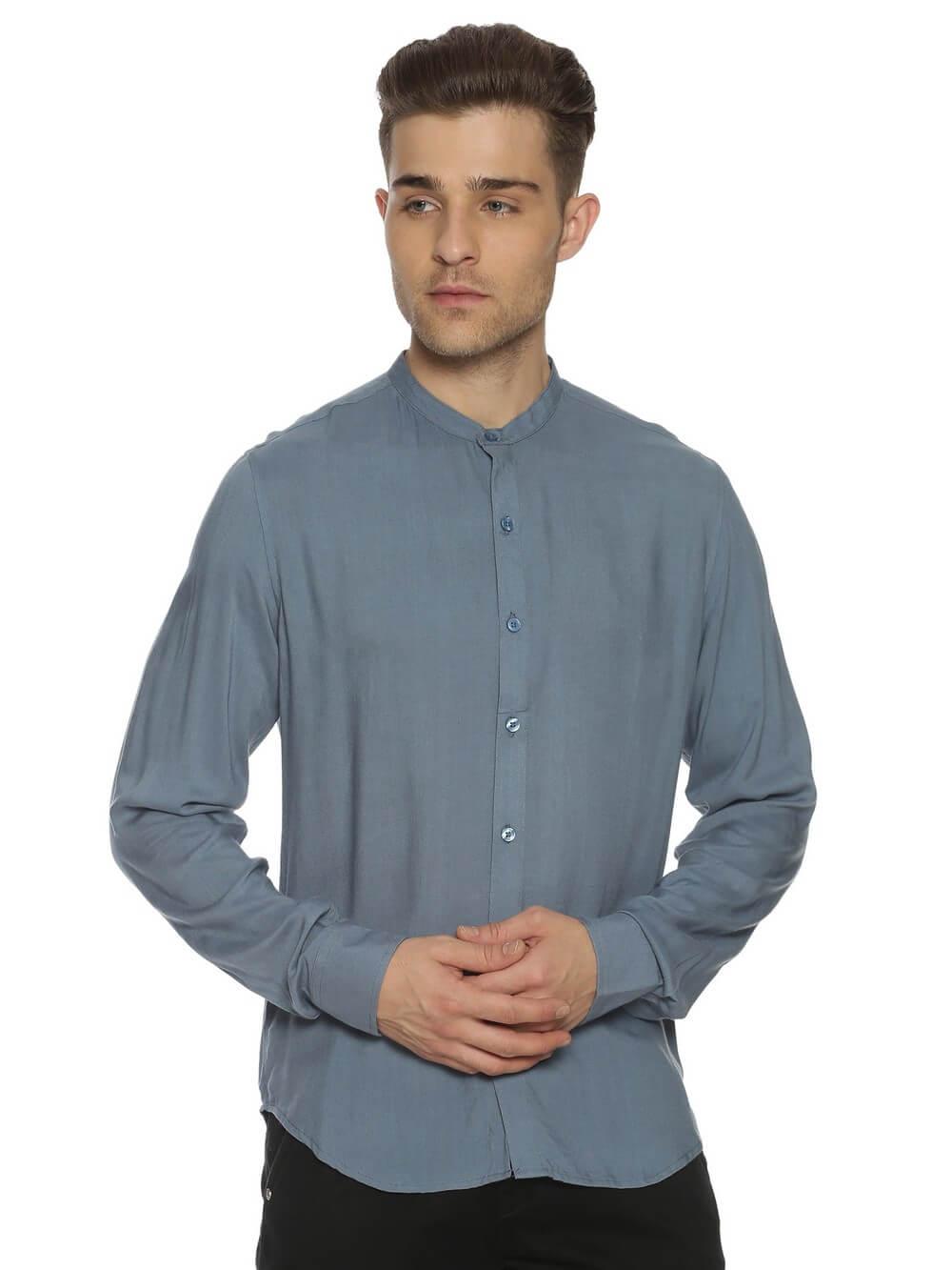 Rayon Pigeon Blue Ultra Soft Skinny Fit Full Sleeve Shirt WeaversKnot 