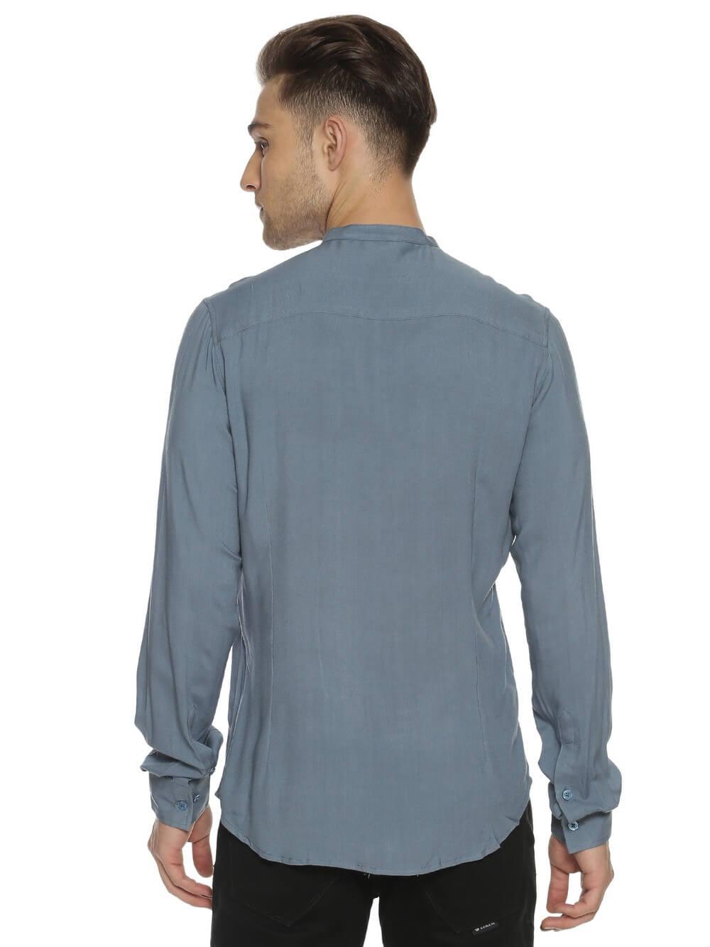 Rayon Pigeon Blue Ultra Soft Skinny Fit Full Sleeve Shirt WeaversKnot 