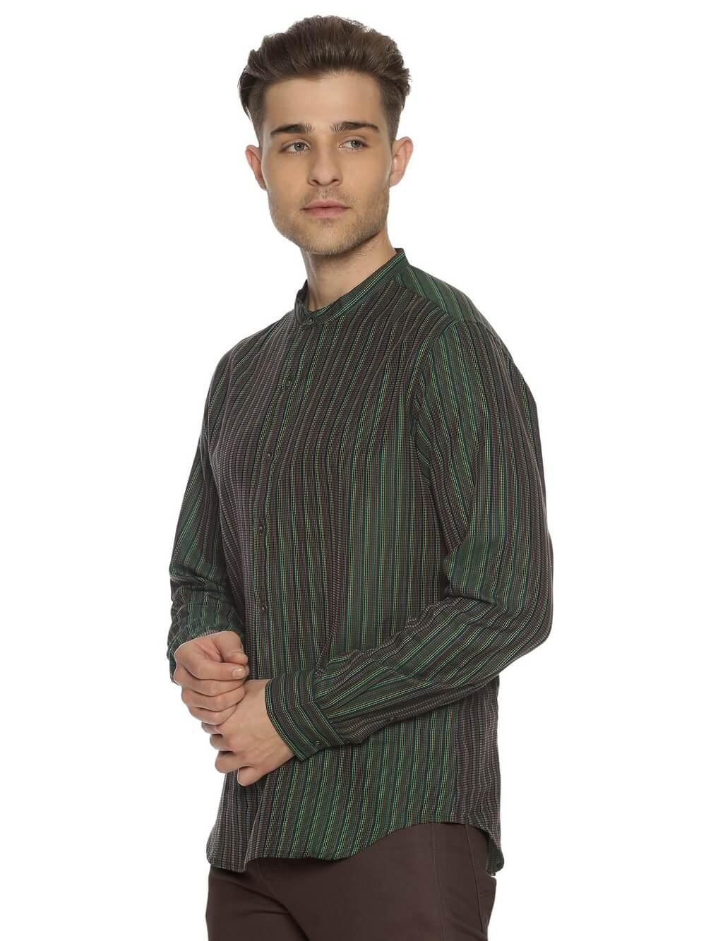 Jacquard Woven Sacramento Green Men Slim Fit Full sleeves Shirt WeaversKnot 