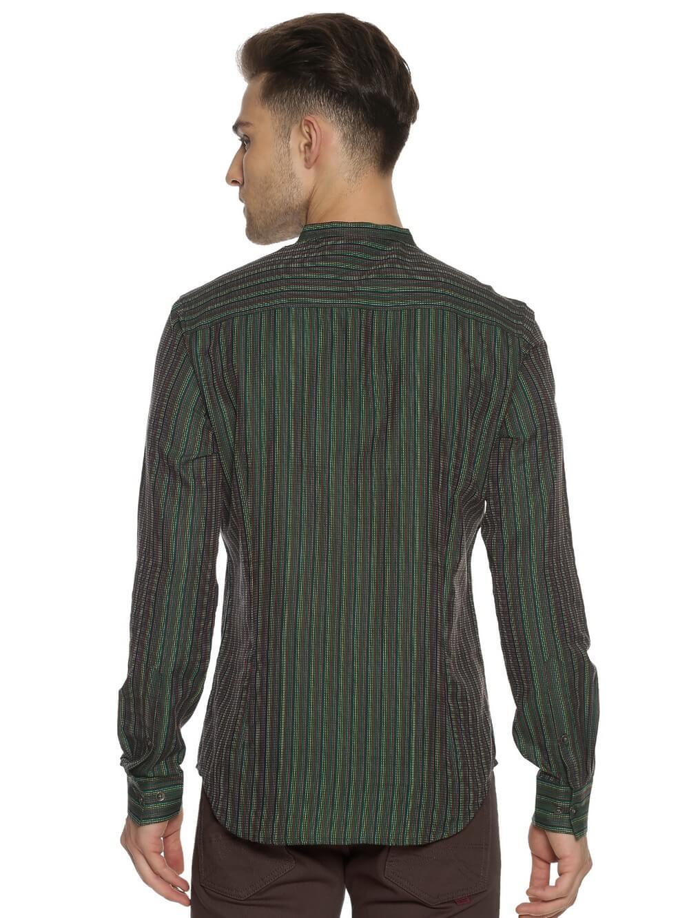 Jacquard Woven Sacramento Green Men Slim Fit Full sleeves Shirt WeaversKnot 