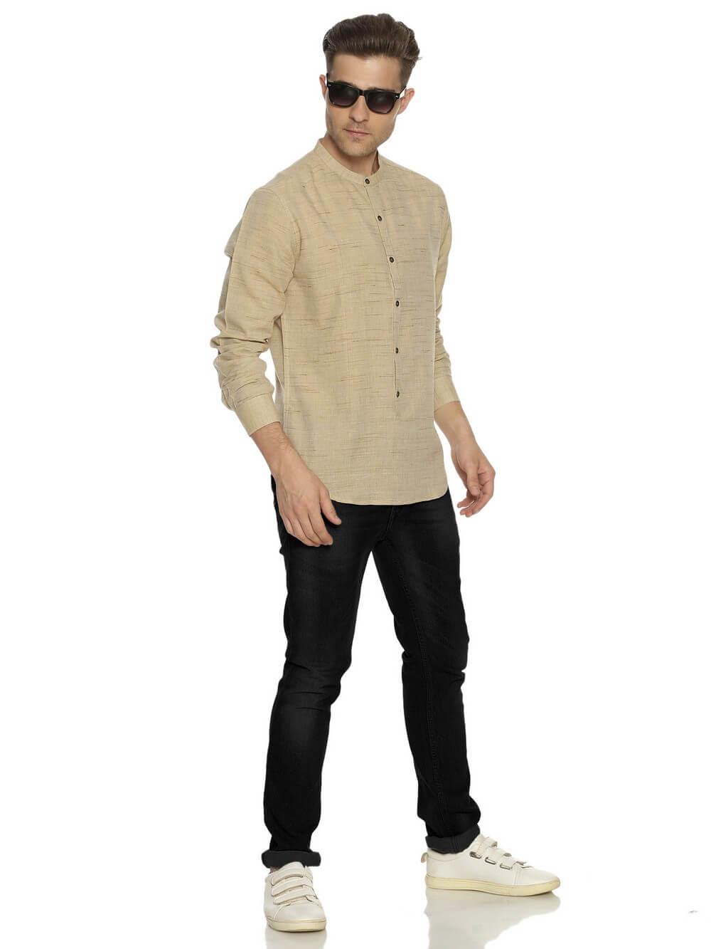 Handloom Woven Tan Men Slim Fit Shirt WeaversKnot 