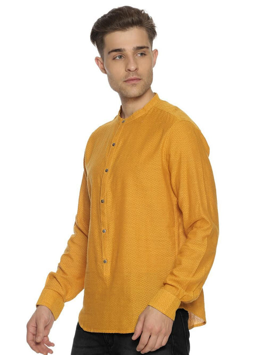 Jacquard Woven Mustard Yellow Men Slim Fit Full sleeves Shirt WeaversKnot 