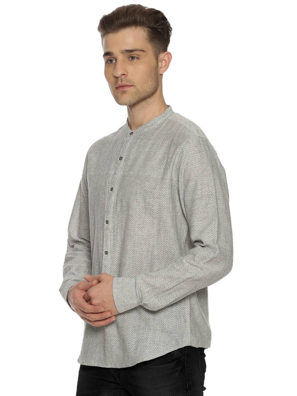 Jacquard Woven Gray Men Slim Fit Full sleeves Shirt WeaversKnot 