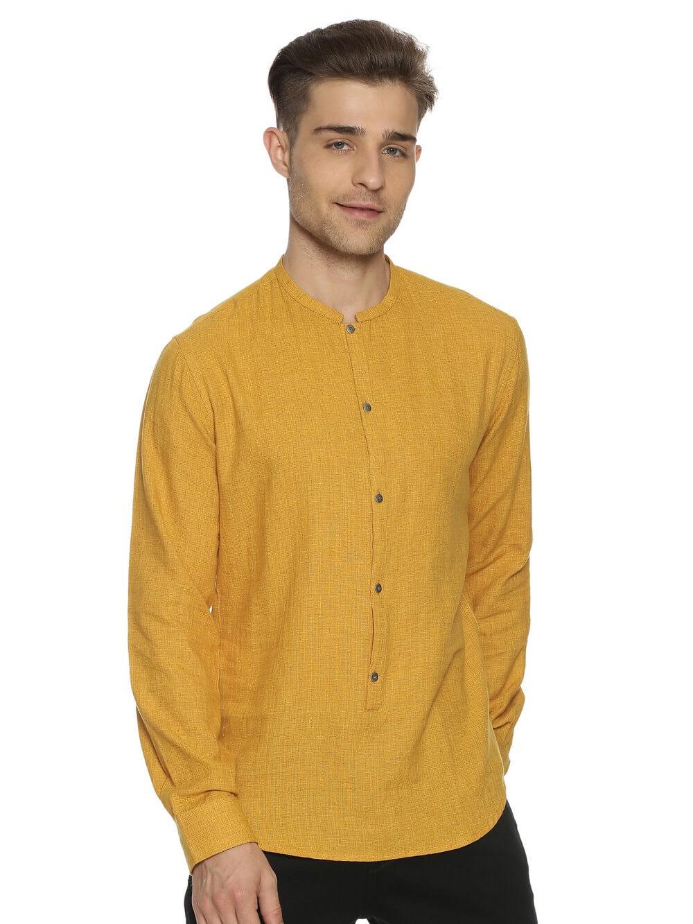 Khadi Mustard Yellow Men Slim Fit Shirt WeaversKnot 